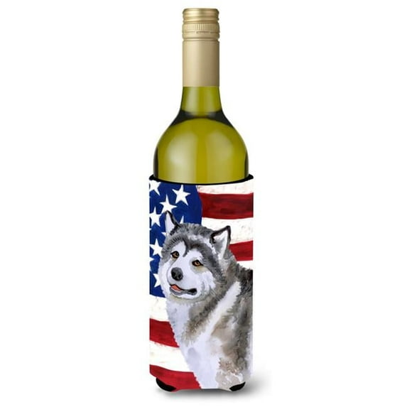 Alaskan Malamute Patriotic Wine Bottle Beverge Insulator Hugger