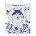 thumbnail image 1 of Alaskan Malamute Soft Flannel Fleece Throw Blanket, Happy Doggy in Blossoming Spring Field with Singing Birds and Flowers, Cozy Plush for Indoor and Outdoor Use, 60" x 80", Blue White, by Ambesonne, 1 of 6