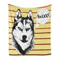 thumbnail image 1 of Alaskan Malamute Soft Flannel Fleece Throw Blanket, Portrait of Siberian Husky Hand Drawn Domestic Pet Dog Striped Backdrop, Cozy Plush for Indoor and Outdoor Use, 50" x 60", Multicolor, by Ambesonne, 1 of 5