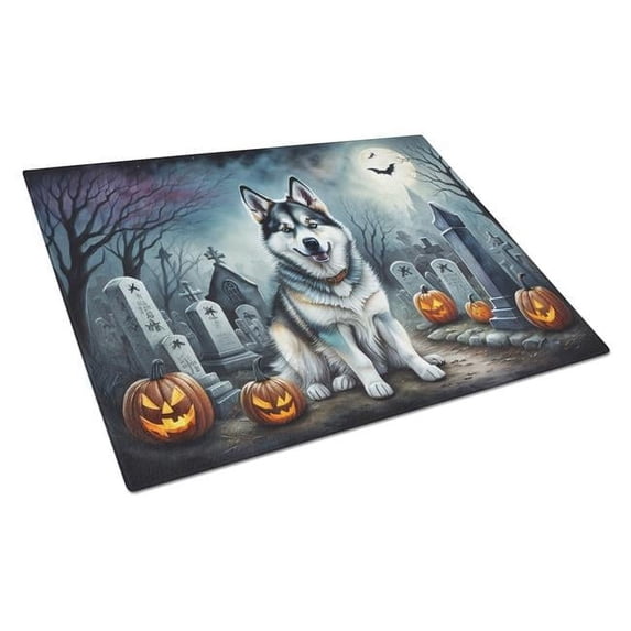 Alaskan Malamute Spooky Halloween Glass Cutting Board Large 12 in x 15 in