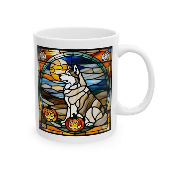 Alaskan Malamute Stained Glass White Ceramic Coffee Mug, 11oz or 15oz