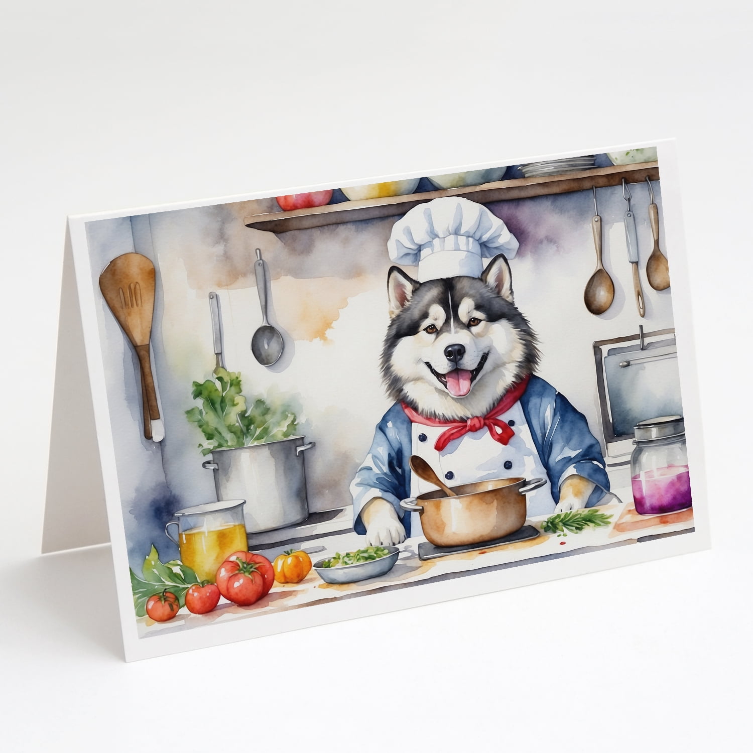 Alaskan Malamute The Chef Greeting Cards Pack of 8 7 in x 5 in