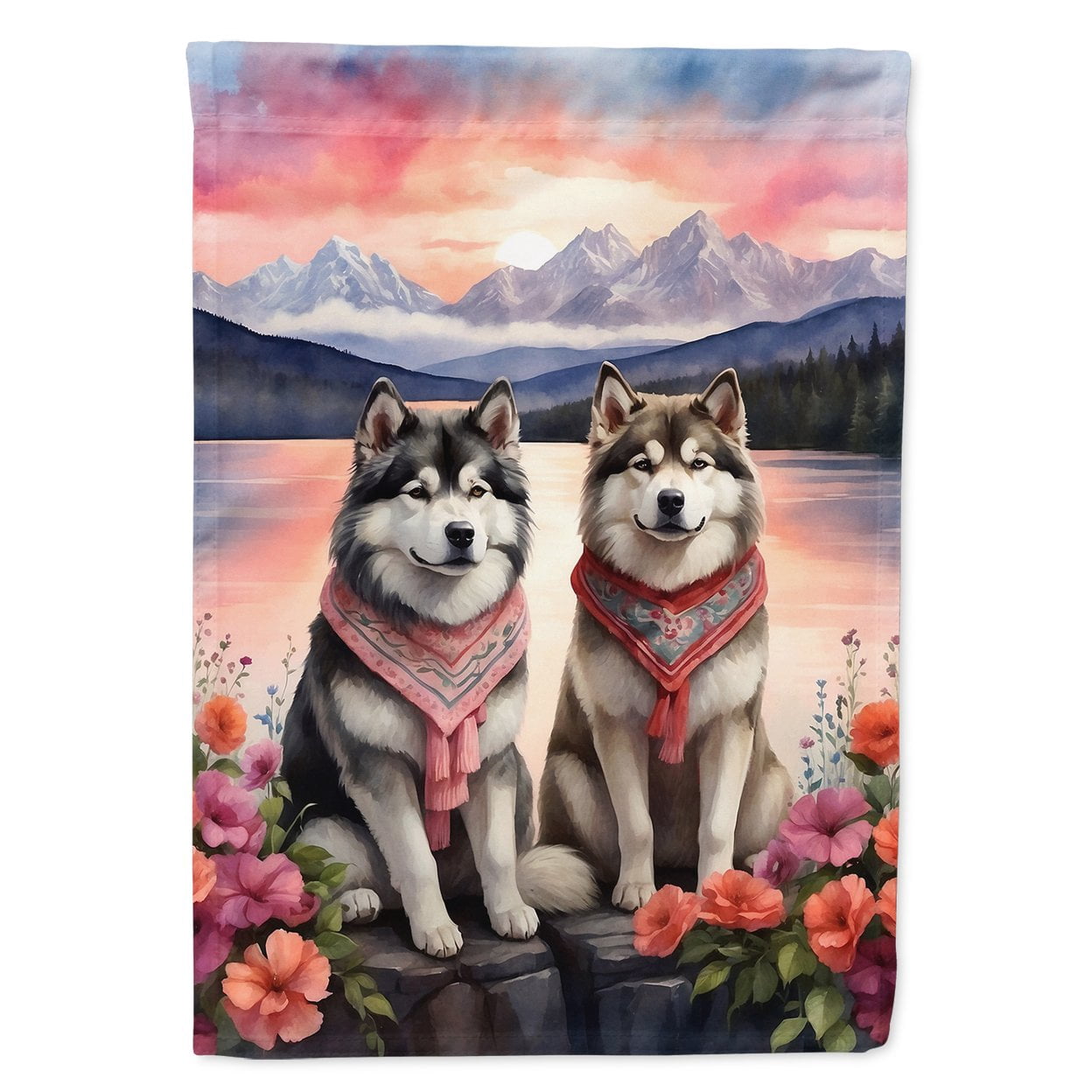 Alaskan Malamute Two Hearts House Flag