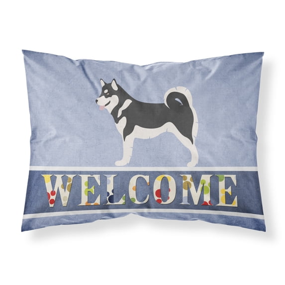 Alaskan Malamute Welcome Fabric Standard Pillowcase Blue