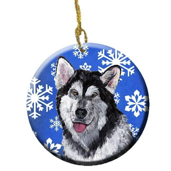 Alaskan Malamute Winter Snowflakes Holiday Ceramic Ornament