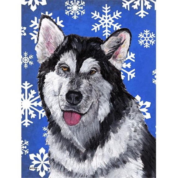 Alaskan Malamute Winter Snowflakes Holiday Flag Canvas House Size