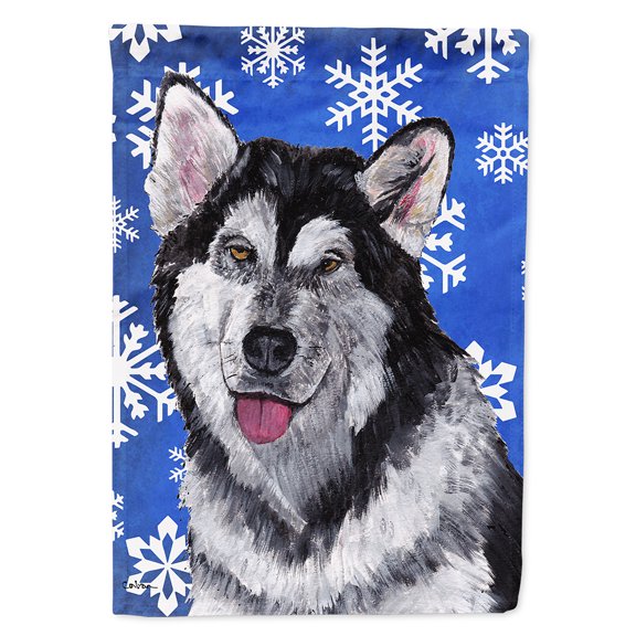 Alaskan Malamute Winter Snowflakes Holiday Flag Canvas House Size