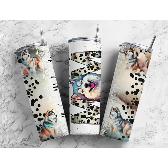 Alaskan Malmute Dog Mom 20 Oz Insulated Skinny Metal Tumbler w/Lid and Straw
