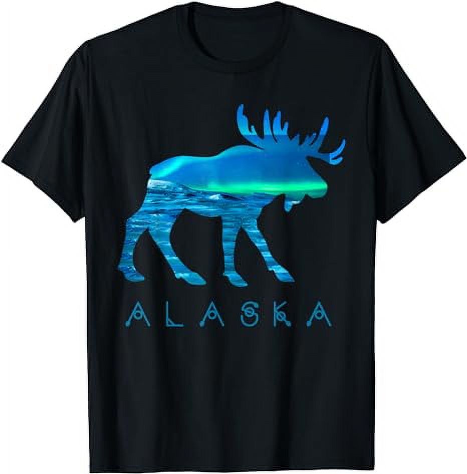 Alaskan Moose with Aurora Borealis Snow Scene T Shirt TShirt