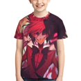 thumbnail image 1 of Alastor Hazbin Hotel Teen T-Shirt Crewneck Short Sleeve Double-Sided Print Summer Tee Shirts Top For Youth Boys Girls Children Small, 1 of 7