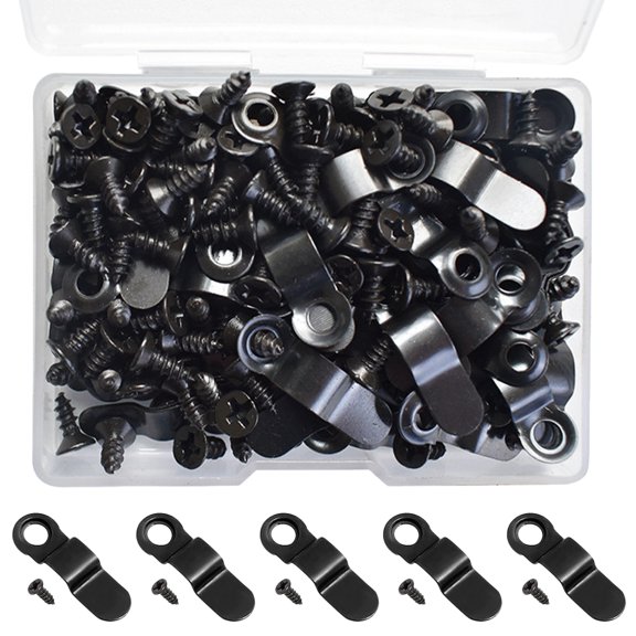Alasum 100Pcs Black Picture Frame Backing Clips with Screws for Outdoor Hanging