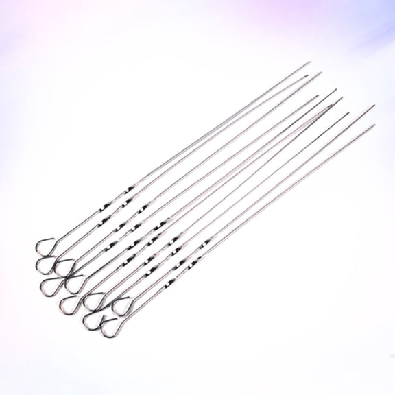 Alasum 10Pcs Durable Stainless Steel Bbq Sticks with Loop Handle for Barbecue Use Plated Silver Finish