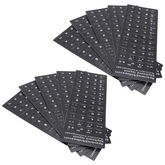 Alasum 10Pcs Universal Keyboard Stickers Black PVC Material Spanish Layout Protector for Home and Office