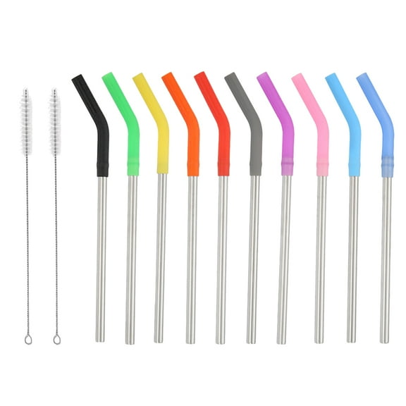 Alasum 12Pcs Silicone Suction Straws Stainless Steel Mixed -friendly Tubes for Smoothies