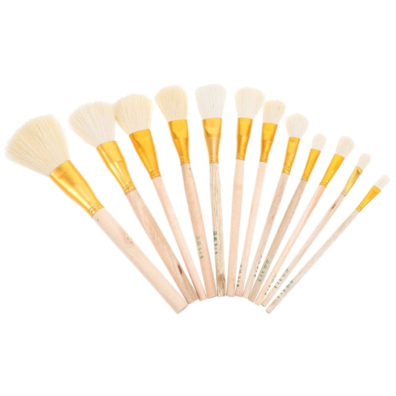 Alasum 12Pcs Wool Bristle Paintbrush Set with Wooden Handle for Watercolor Stencil and Art Craft Projects