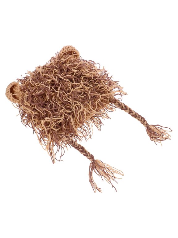 1Pc Khaki Handmade Knitted Woolen Lion Hat Warm Wearable Hat for Fashion
