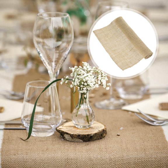 Alasum Rustic Beige Burlap Table Runner Roll for Wedding and Party Use