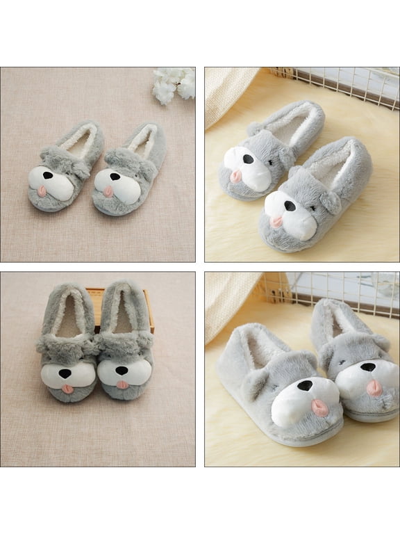 Grey Warm Slippers Anti-Skid Cotton for Home Use Soft and Breathable 1Pair