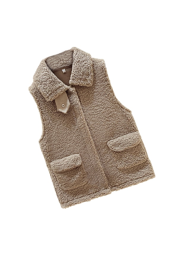 Alasum 1Pc Khaki Faux Shearling Coat Sleeveless Waistcoat Warm Fleece Outerwear