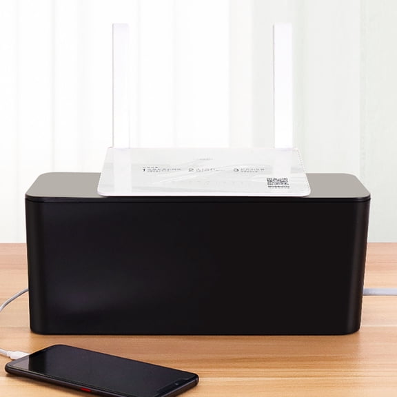 Alasum 1Pc Black Cable Hides Box with Removable Cover and Hollow Sides for Tidy Wire Storage