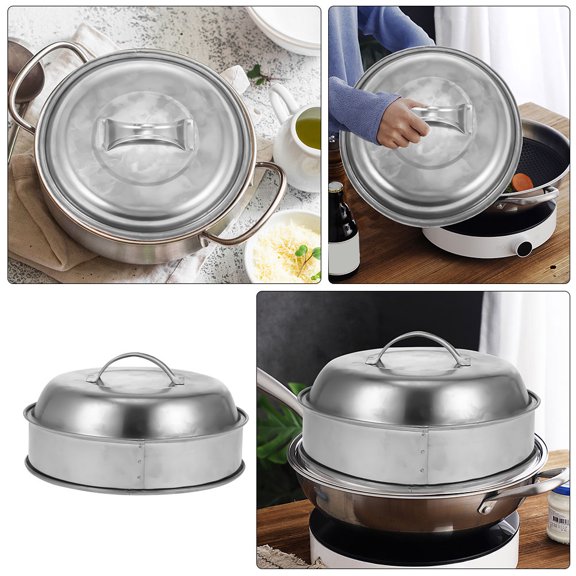 Alasum 1Pc Premium Stainless Steel Cooking Dome Lid Plated Silver with Splash Prevention