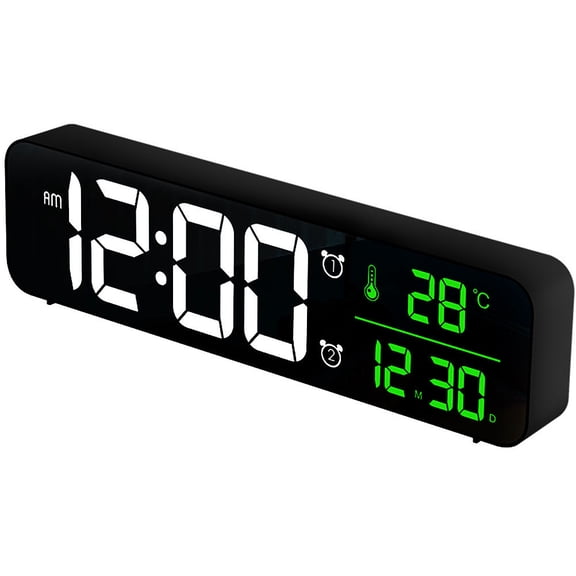 Alasum LED Alarm Clock, Black ABS, 40 Ringtones, Time Date Temperature Display, Memory Function