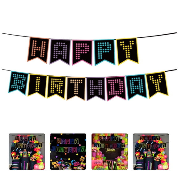 Alasum 1Set Birthday Theme Party Banner Glow Paperboard for Wall and Table Decoration