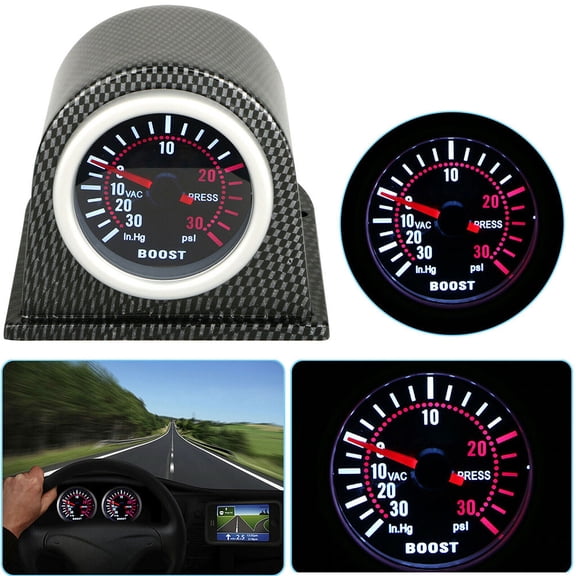 Alasum 1Set Car Boost Gauge with Circular Polished Outer Ring and Clear Dial Display