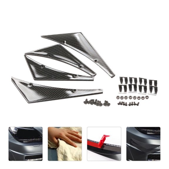 Alasum 1Set Black Carbon Fiber Bumper Cover with Splitter Fins for Car Front Bumper