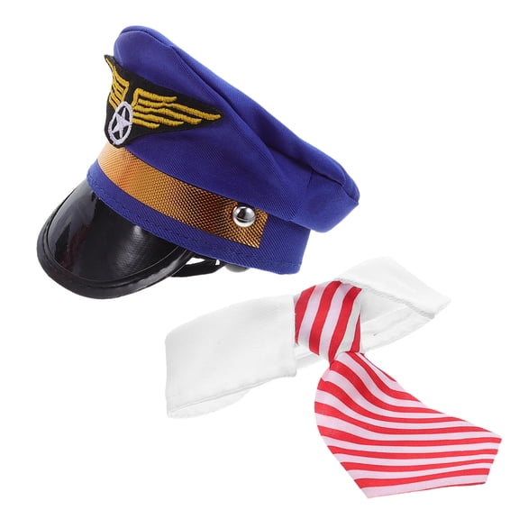 Alasum 1Set Embroidered Dog Pilot Hat and Neck Tie Pet Headwear for Christmas Party