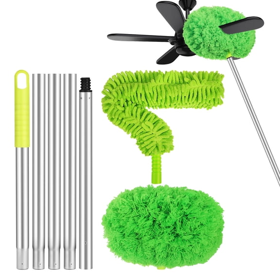 Alasum 1Set Multi Functional Ceiling Fan Duster for Dusting High Ceilings and Baseboards Green