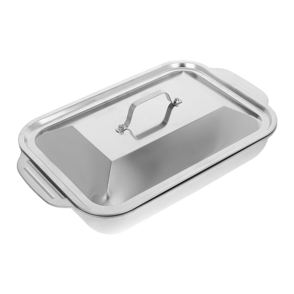 Alasum 1Set Plated Silver Stainless Steel Fish Serving Tray with Oven Safe Deep Rectangular Pan