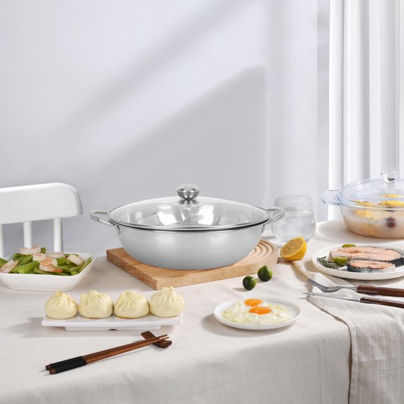 Alasum 1Set Stainless Steel Hot Pot with Handles Two Flavor Dual Compartment Cooking Pot for Home Kitchenware