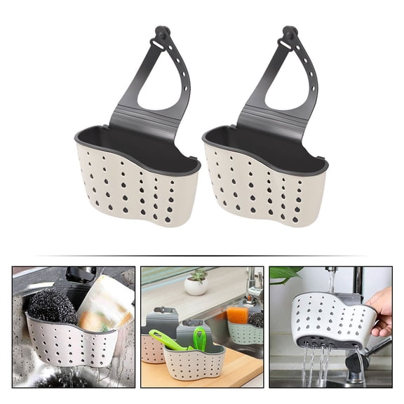 Alasum 2Pcs Beige Plastic Sink Corner Strainer Basket for Kitchen Sponge Storage