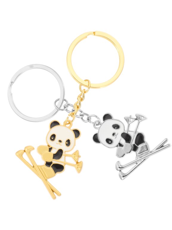 Panda Keychain Assorted Color Metal Cute Animal Keychain for Car Keys 2Pcs