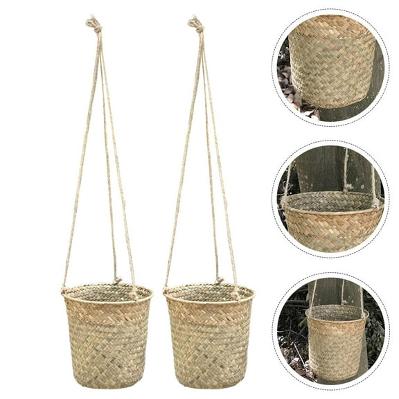 Alasum 2Pcs Decorative Light Brown Weaving Flower Basket Natural Rattan Storage Solution