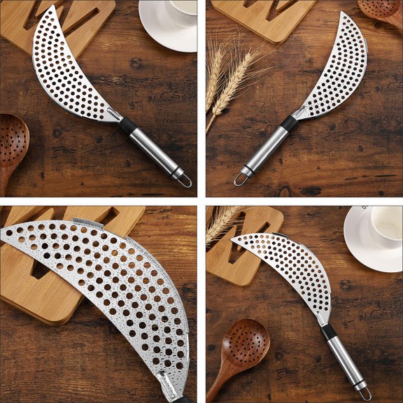 Alasum 2Pcs Kitchen Pan Strainer Stainless Steel Crescent Colander with Mirror Polished Surface