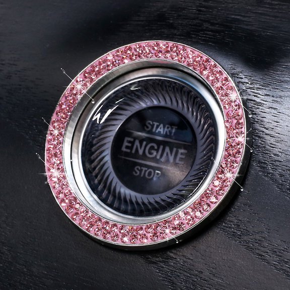 Alasum 2Pcs Pink Car Engine Ring Rhinestone Decoration Stickers Easy Peel and Stick Car Ignition Accessory