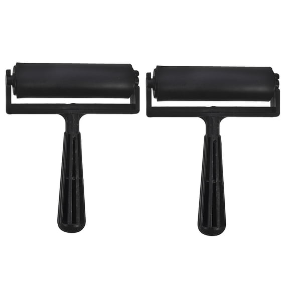 Alasum 2Pcs Replaceable Black Craft Rollers with Ergonomic Handle for Ink Rubbing