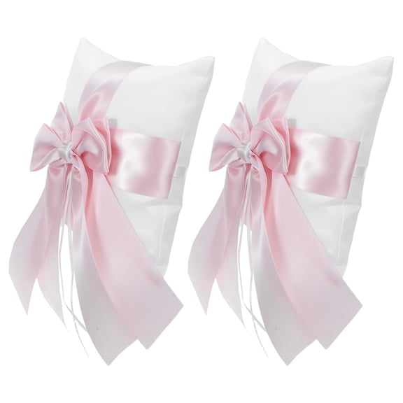 Alasum 2Pcs Romantic Pink Wedding Ring Cushion with Ribbon Bow Soft Fabric Ring Bearer Pillow