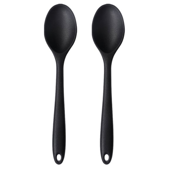 Alasum 2Pcs Silicone Cooking Spoons with Humanized Handle Black Kitchen Utensils for Soup and Porridge