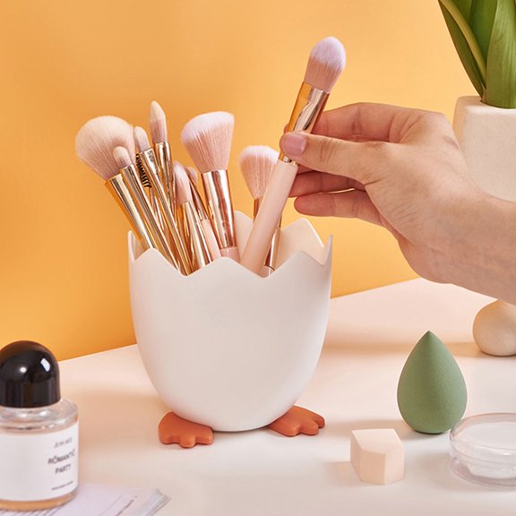Alasum 2pcs Eggshell Makeup Brush Holder Plastic Desktop Storage Organizer