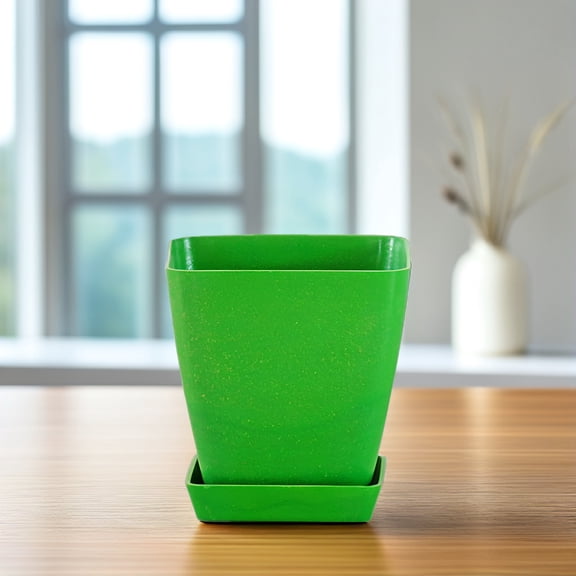 Alasum 2Sets Green Bamboo Fiber Small Flower Pots Succulent Basin Durable Lightweight for Home and Office Decoration