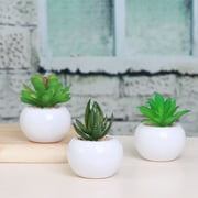 Alasum Set of 3 Mini Artificial Green PVC Plants in White Pots for Home Decor, Desk, Shelf, Countertop Decoration