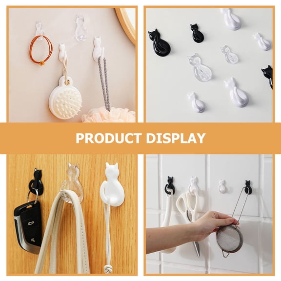 Alasum 4PCS Cat Key Hanger Adhesive White Hooks for Homeowners Renters