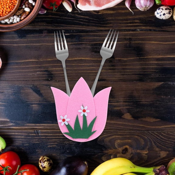 Alasum 4 Pcs Easter Flower Shaped Cutlery Holder Cloth Fork Sleeve