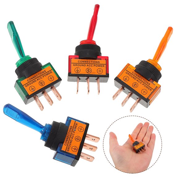 Alasum 4Pcs Durable Lighted Toggle Switch Assorted Colors for 12V 20A Automotive and Marine Circuits