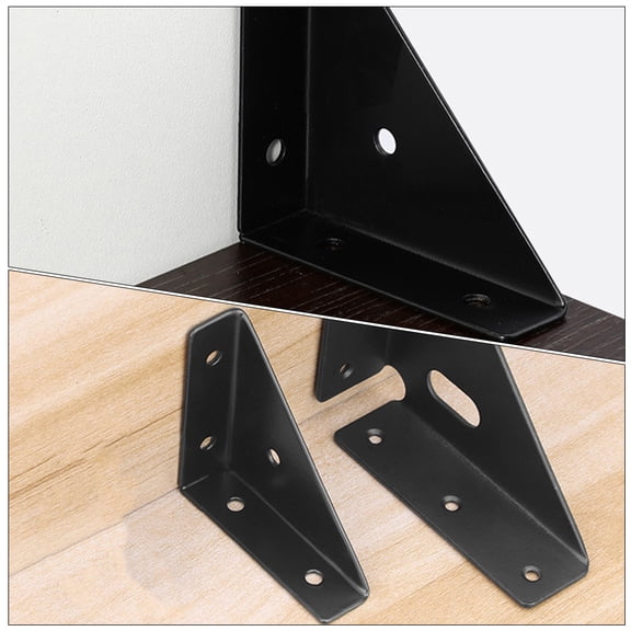 Alasum 4Pcs Black Triangular Corner Braces Iron Angle Brackets for Furniture Joint Reinforcement
