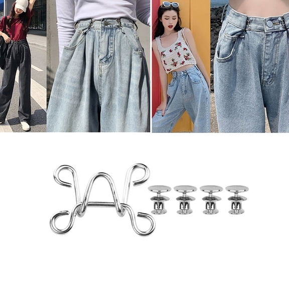 Alasum 4Sets Perfect Fit Instant Buttons Plated Silver for Jeans Waist Adjustment and Comfort