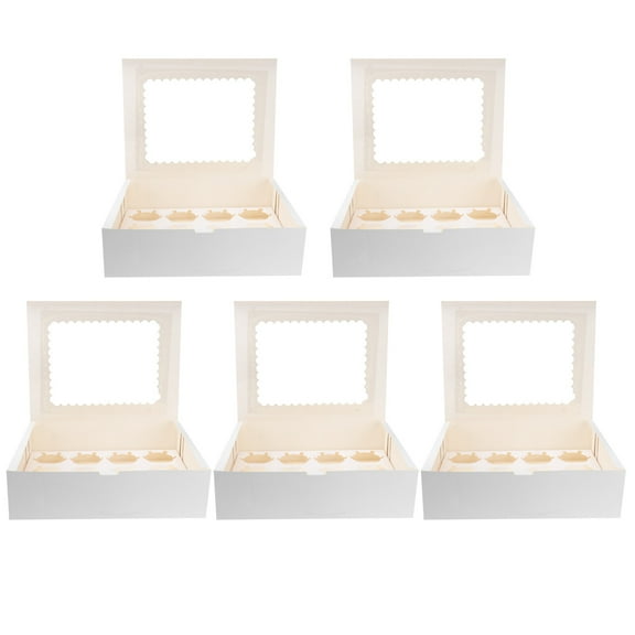 Alasum 5Pcs 12 Cavity White Cupcake Container with Window Eco Friendly Storage Box